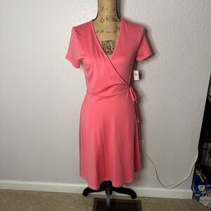 GAP Modern Wrap-Front Dress Pink Size S Knee Length Preppy Casual Supima Cotton